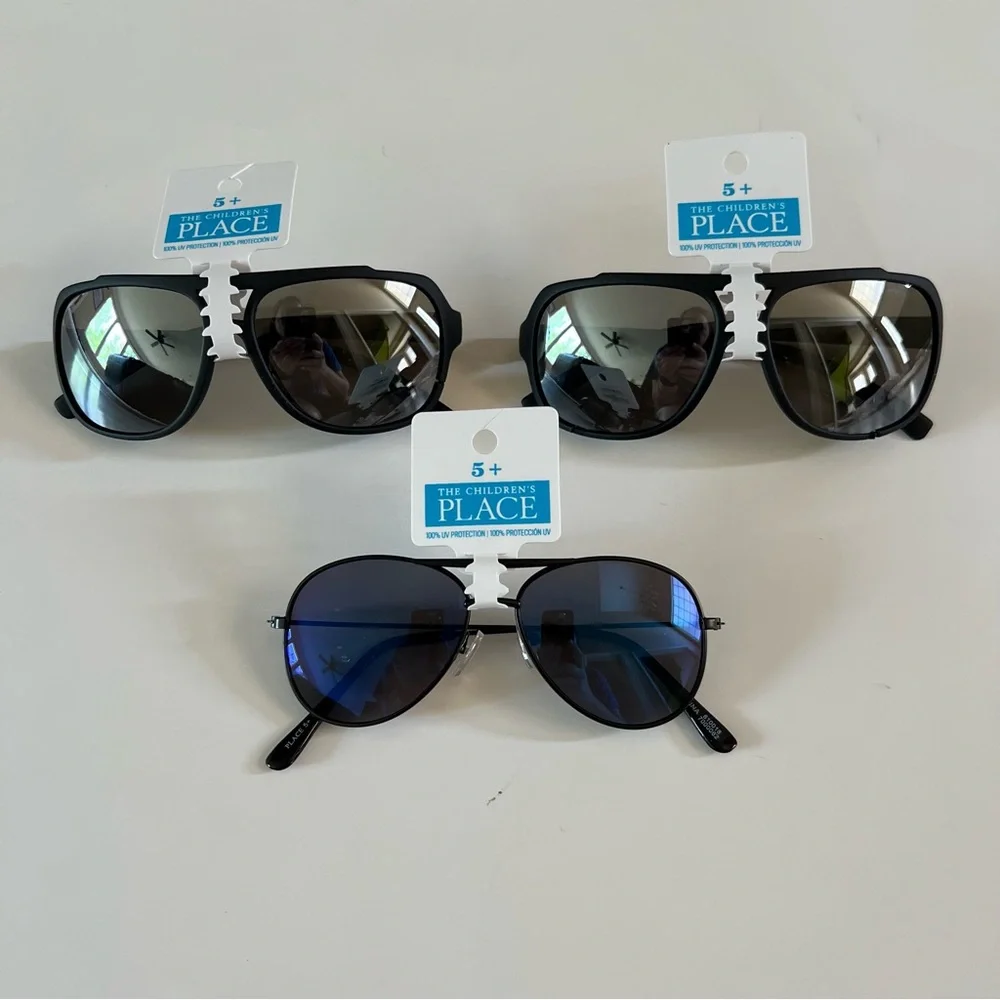 NWT New The Children’s Place Size 5+ Boys Black Lot of 3 Aviator Sunglasses